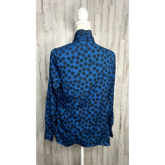 Banana Republic Petite Women's Bow Tie Neck‎ Blouse Blue Size Large - Picture 3 of 5